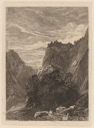 Trær ved foten av en klippe av Alexandre Calame