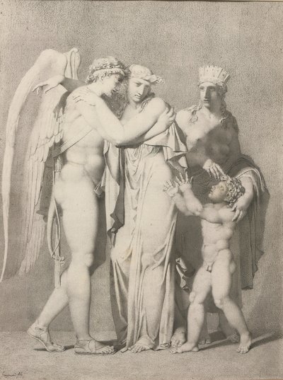 Amor og psyke (blyant og grått blekk på papir) av Alexandre Evariste Fragonard