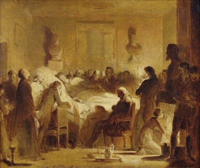 De siste øyeblikkene til Charles-Ferdinand av Frankrike (1778-1820) i administrasjonsrommet i Paris Opera House, 14. februar 1820, 1820-50 av Alexandre Evariste Fragonard