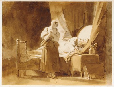 En kvinne som ser på en sovende mann av Alexandre Evariste Fragonard