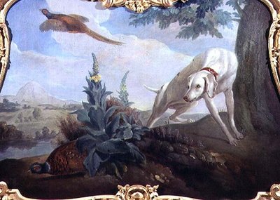 Hund med vilt i et landskap av Alexandre F. (school of) Desportes