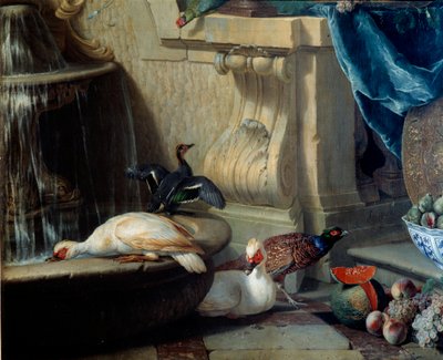 Ender, fasan, frukt nær en fontene Detalj. maleri av Francois Desportes (1661-1743) Lyon fra 1700-tallet, Musee des Beaux Arts av Alexandre Francois Desportes