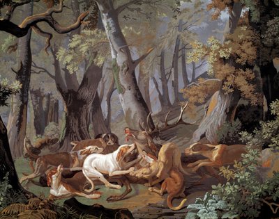 Stag Hunting Dussy tapet etter et maleri av Alexandre-Francois Desportes (1661-1743). 1851. Paris, Dekorativ kunst av Alexandre Francois Desportes