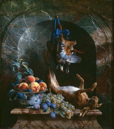 Stilleben med dødt spill i en marmornisje, 1706 av Alexandre Francois Desportes