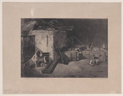 Interior of the Kennel, fra serien Hunting Scenes, 1829. av Alexandre Gabriel Decamps