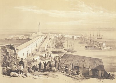 Port and Pier of Algiers, fra et bind til minne om den franske ekspedisjonsstyrken som erobret Alger i 1830, gravert av Adolphe Jean-Baptiste Bayot (1810-66) av Alexandre Genet