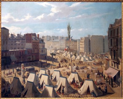 Troppecamp, på Boulevard du Temple i Paris, i juni 1848. Maleri av Josquin (?) , olje på lerret, fransk kunst av Alexandre Josquin