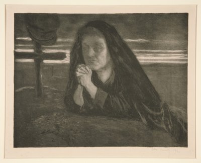 Uten tittel, studie av en kvinne som ber ved en soldats grav av Alexandre Lunois