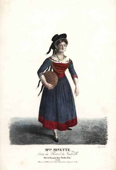 Skuespillerinnen Mademoiselle Minette eller Jeanne-Marie-Francoise Menestrier som Francoise i Nicolas Remi av Sewrin, Theatre du Vaudeville av Alexandre Marie Colin