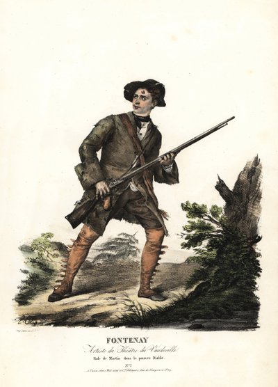 Jean-Baptiste Fontenay og Martin i Le Poor Diable av Balisson og Dumersan, Theatre du Vaudeville. Håndkolorert litografi av F. Noel etter en illustrasjon av Alexandre-Marie Colin fra portretter av skuespillerinner i forskjellige roller, F. Noel, Paris av Alexandre Marie Colin