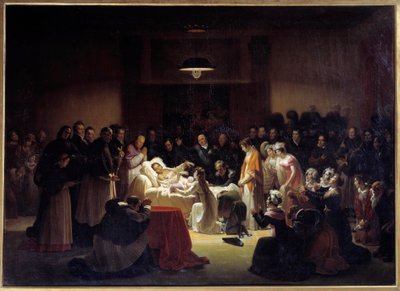 De siste øyeblikkene til hertugen av Berry (1778 - 1820) på Paris Opera omgitt av Ludvig XVIII og kongefamilien. Maleri av Alexandre Menjaud (1773 - 1832) av Alexandre Menjaud