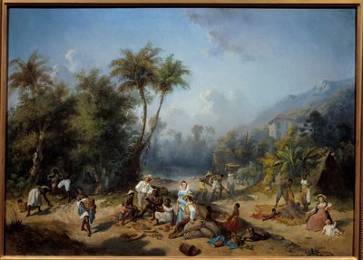 En kakaoplantasje i Vestindia Maleri av Alexandre Balance (1822-1893) 1800-tallets søn. 0,5x0,7 m La Rochelle, Musee du Nouveau Monde - En kakaoplantasje i Vestindia. Maleri av Alexandre Balance (1822-1893) av Alexandre Solde