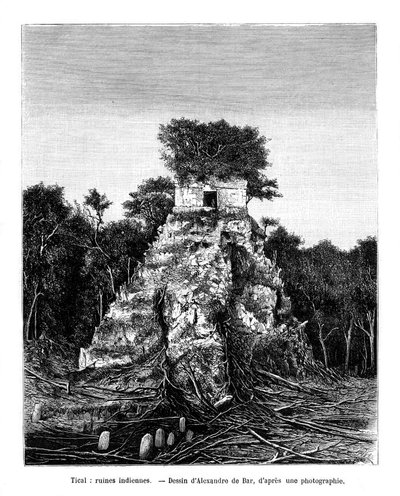 Maya-ruiner, Tikal, Guatemala, 1800-tallet av Alexandre de Bar