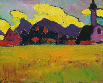 Landskap ved Murnau Gule kveldsskyer, ca. 1910. av Alexei Javlensky von