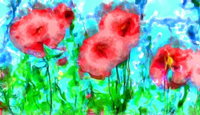 Valmuer og skyer, 2020, (blandet teknikk) av Alexei Makhov