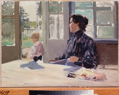 On The Terrace - Maleri av Alexander Stepanovich Stepanov (1858-1923), olje på lerret, russisk kunst, slutten av 1800-begynnelsen av 1900-tallet, modernisme - Statens kunstmuseum, Nizhny Novgorod (Russland) av Alexei Steipanovitch Stepanov