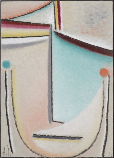 Abstrakt hode: rosa-lyseblå, 1929 (olje på papp) av Alexej von Jawlensky