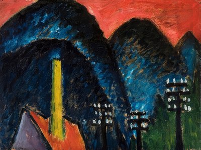 Blå fjell (landskap med gul skorstein). 1912 av Alexej von Jawlensky