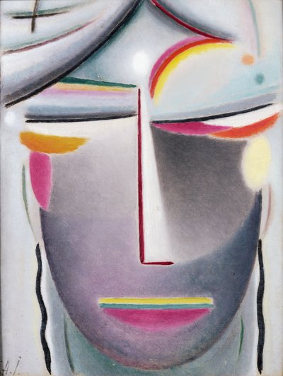 Hode (Mørk Buddha), ca. 1927 (olje på lerret lagt ned om bord) av Alexej von Jawlensky