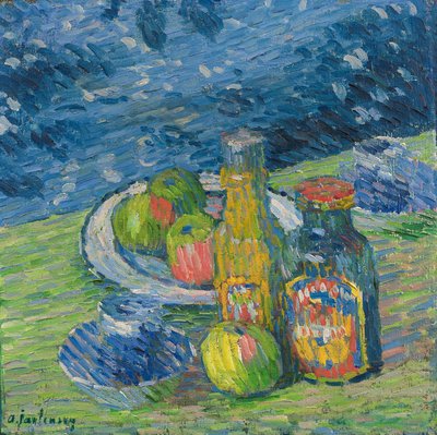 Stilleben med flasker og frukt av Alexej von Jawlensky