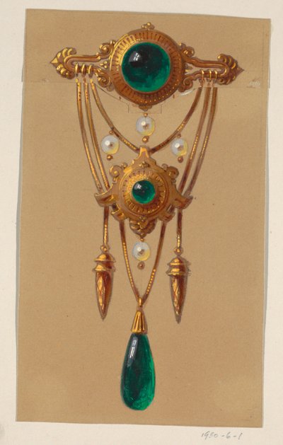 Design for en gull- og cabochon-edelbrosje av Alexis Falize