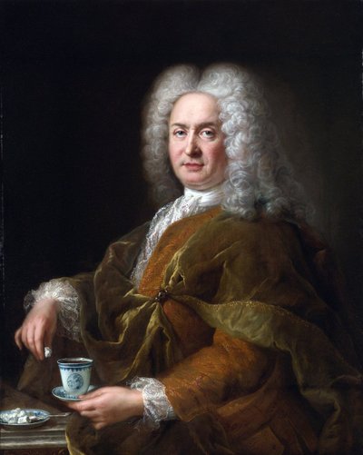 Portrett av en herre som holder en kopp sjokolade - Peinture de Alexis Simon Belle av Alexis Simon Belle