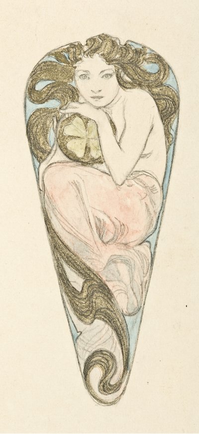 Miniatyrprosjekt for anheng av en stor bodicelås, ca. 1900. av Alfons Marie Mucha