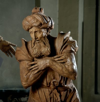 Nikodemus, detalj av Lamentation of Christ, i kapellet til den salige Aldrovandi (terrakotta) av Alfonso Lombardi