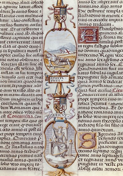 Representasjon av de vestgotiske kongene Athaulf og Sigeric, fra "Genealogy of the Kings of Spain" av Alonso fra Cartagena av Alfonso de Cartagena