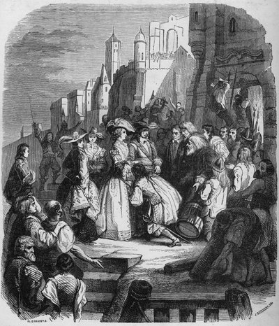Mademoiselle de Montpensier gikk inn i Orleans under Fronde 27. mars 1652. Gravering etter maleriet av Alfred Johannot (1800-1837). av Alfred (after) Johannot