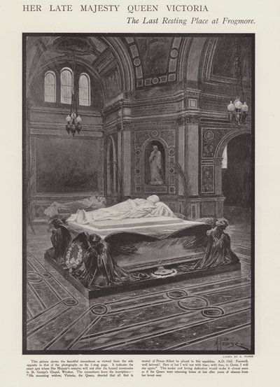 Dronning Victorias siste hvilested ved Frogmore (litho) av Alfred (after) Pearse