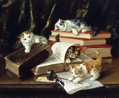 Kattunger leker på skrivebordet av Alfred Brunel de Neuville