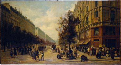 Schlange vor einem Lebensmittelgeschäft (Ecke Rue Réaumur und Boulevard Sébastopol) im November 1870, 1871 von Alfred /Brunner-Lacoste Emile (1838-81) Decaen