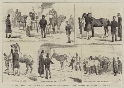 A Day with the Remount Committee, kjøp av Army Horses i Redhill, Edgware av Alfred Chantrey Corbould