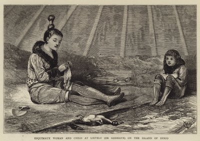 Esquimaux Woman and Child på Lievely (eller Godhavn) på Discoøya av Alfred Chantrey Corbould