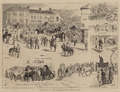 Tegninger på Horncastle Horse Fair av Alfred Chantrey Corbould