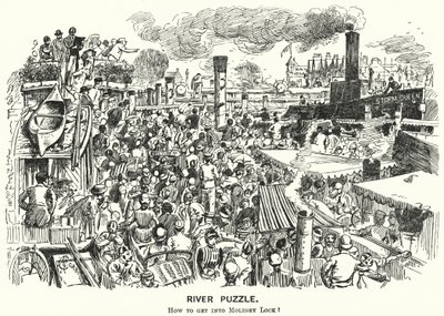 Punch tegneserie: Overbelastning ved Themsen ved Molesey Lock, Surrey (gravering) av Alfred Chantrey Corbould