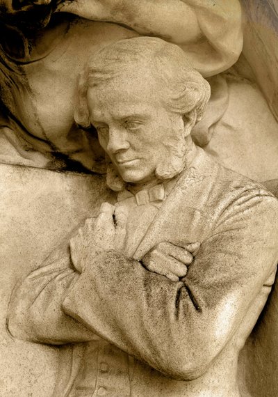 Detalj av en skulptur som viser komponisten Cesar Franck (1822-1890), Square S. Rousseau, Paris av Alfred Charles Lenoir