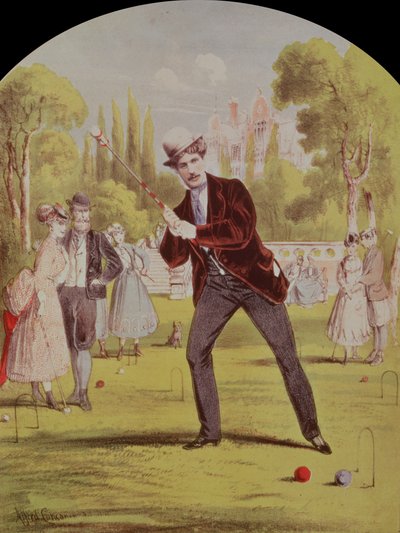 Noteromslag for Croquet: Tempo Schottische av Lawreen og Davis, 1870 color litho av Alfred Concanen