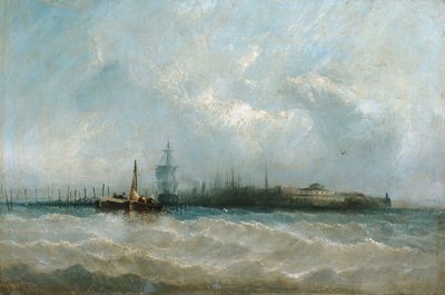 New York fra havnen som viser batteriet og slottshagen, 1858. av Alfred Copestick