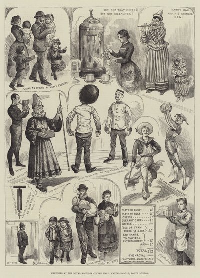 Skisser ved Royal Victoria Coffee Hall, Waterloo-Road, Sør-London av Alfred Courbould