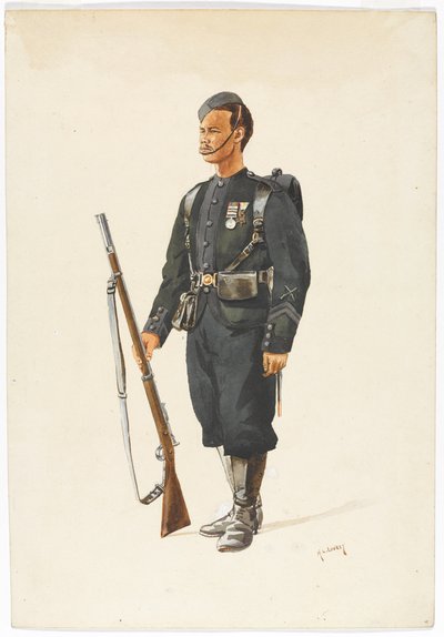 Rifleman fra 4. Gurkha Regiment i marsjerende rekkefølge av Alfred Crowdy Lovett