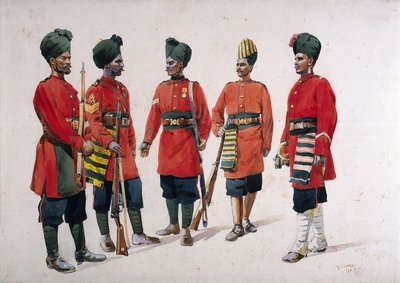 Soldiers of the Former 'Hyderabad Contingent Infantry', illustrasjon for 'Armies of India' av major GF MacMunn, utgitt i 1911, 1910 av Alfred Crowdy Lovett