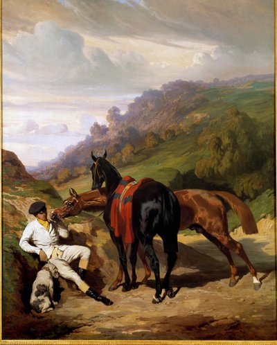 Hvit gutt og hestene hans Maleri av Alfred De Dreux (1810-1860). 1800-tallet. Privat samling av Alfred Dedreux