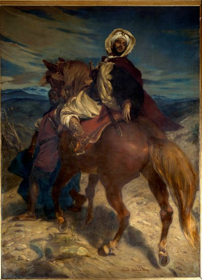 Reconquista: “” The Farewell of King Boabdil to Granada”” Kong Boabdil (Abu Abd Allah) overleverte nøklene til byen til de spanske herskerne 02.01.1492. Maleri av Alfred Dehodencq (1822-1882) 1800-tallet. Dim. 3,7x2,7 m. Paris, Musee d