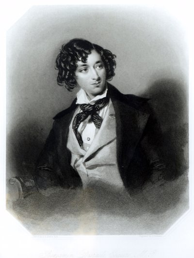 Portrett av Benjamin Disraeli Esquire (1804-81) M.P., gravert av H. Robinson, ca. 1840 av Alfred Edward Chalon
