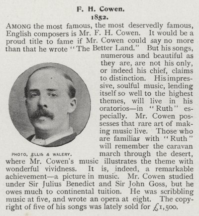 Frederic Hymen Cowen , britisk pianist, dirigent og komponist (s/hv-foto) av Alfred Ellis and Walery