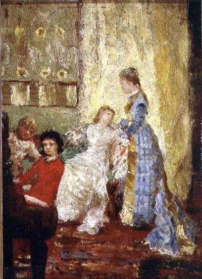 Dame i blå kjole eller klaveret (olje på lerret) av Alfred George Stevens