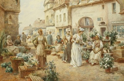 Et blomstermarked, Frankrike, 1900 av Alfred Glendening