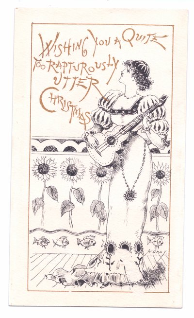 Viktoriansk gratulasjonskort av en estetiker som spiller fiolin, ca. 1881 (monokrom) av Alfred Gray